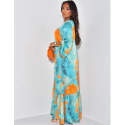 Robe abaya à volants avec motifs et broderies