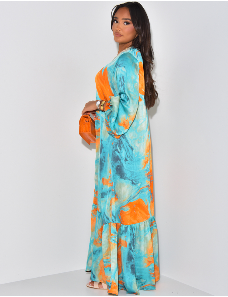 Robe abaya à volants avec motifs et broderies