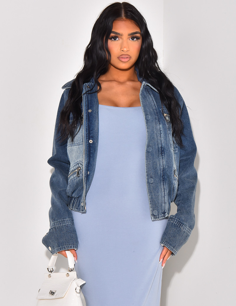 Denim bomber jacket with zip pockets