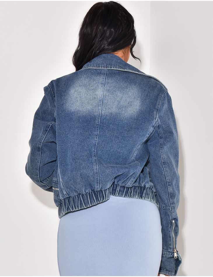 Denim bomber jacket with zip pockets Denim bomber jacket with zip pockets