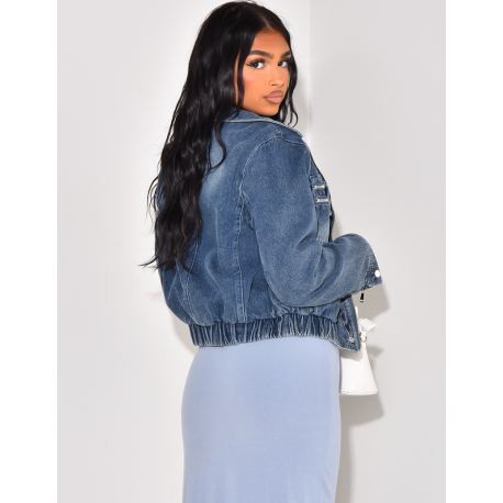 Denim bomber jacket with zip pockets Denim bomber jacket with zip pockets