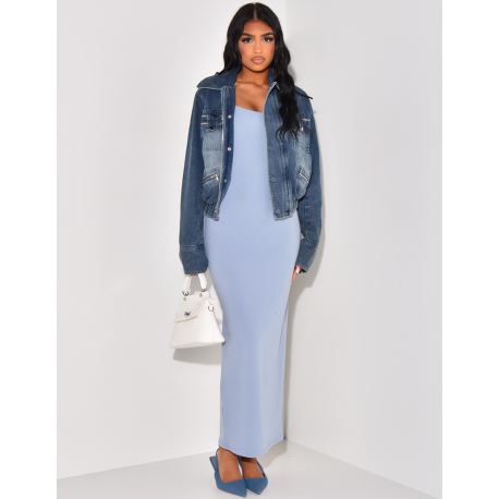 Denim bomber jacket with zip pockets Denim bomber jacket with zip pockets