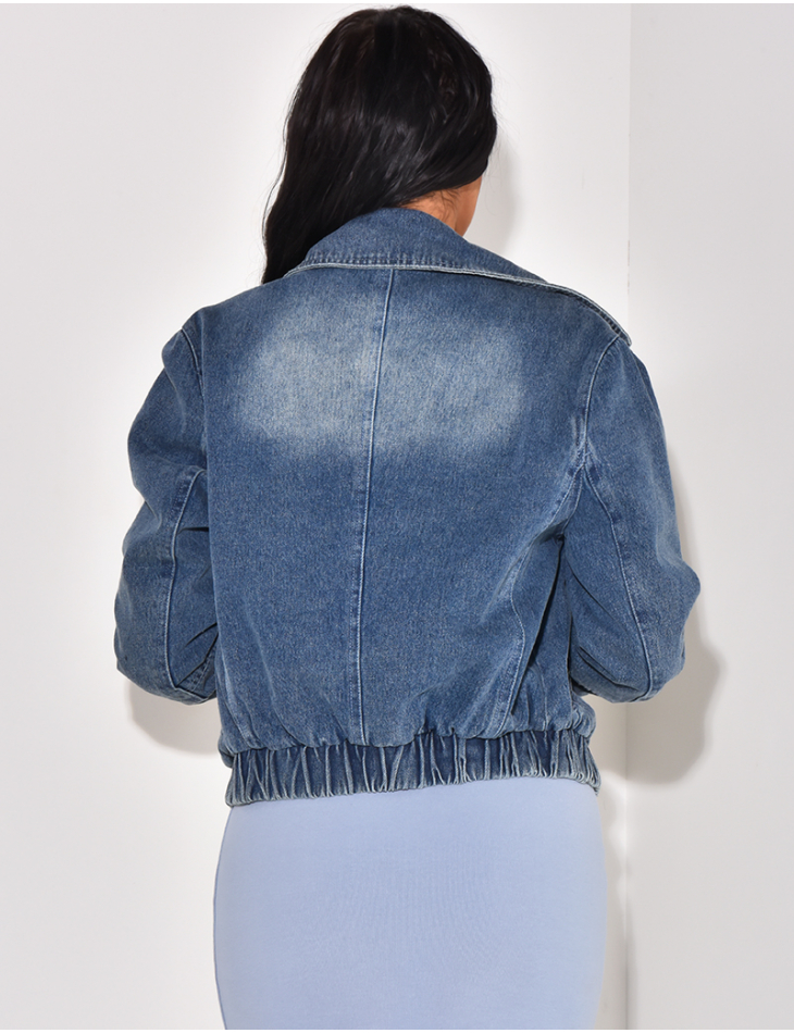Denim bomber jacket with zip pockets Denim bomber jacket with zip pockets