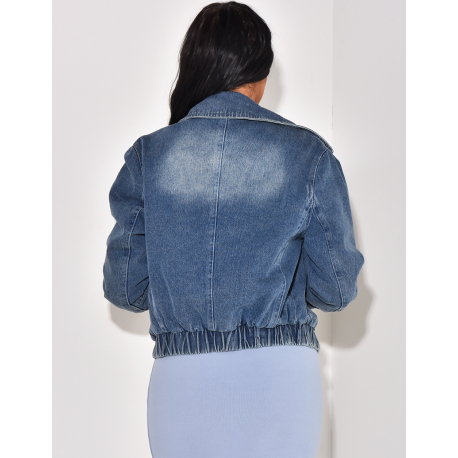 Denim bomber jacket with zip pockets Denim bomber jacket with zip pockets