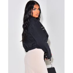 Veste en jeans style bombers à poches zippées