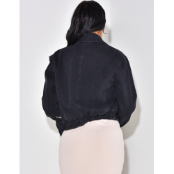 Veste en jeans style bombers à poches zippées
