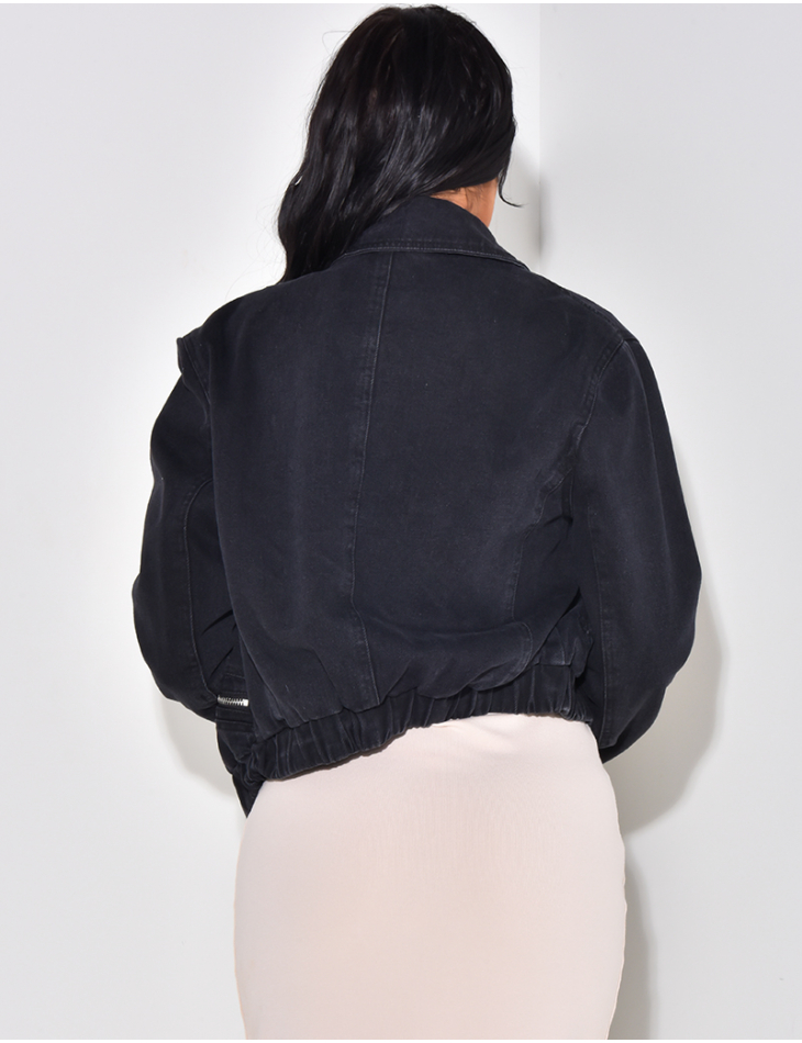 Veste en jeans style bombers à poches zippées