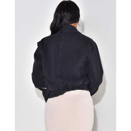 Veste en jeans style bombers à poches zippées