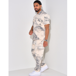 Ensemble pantalon et chemise manche courtes à motifs paysages Ensemble pantalon et chemise manche courtes à motifs paysages