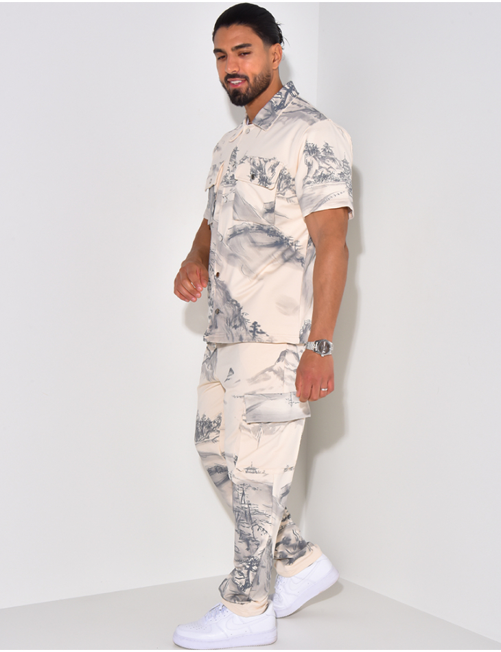 Ensemble pantalon et chemise manche courtes à motifs paysages Ensemble pantalon et chemise manche courtes à motifs paysages
