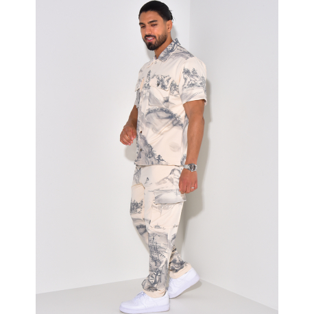 Ensemble pantalon et chemise manche courtes à motifs paysages Ensemble pantalon et chemise manche courtes à motifs paysages