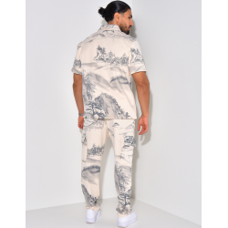 Ensemble pantalon et chemise manche courtes à motifs paysages Ensemble pantalon et chemise manche courtes à motifs paysages