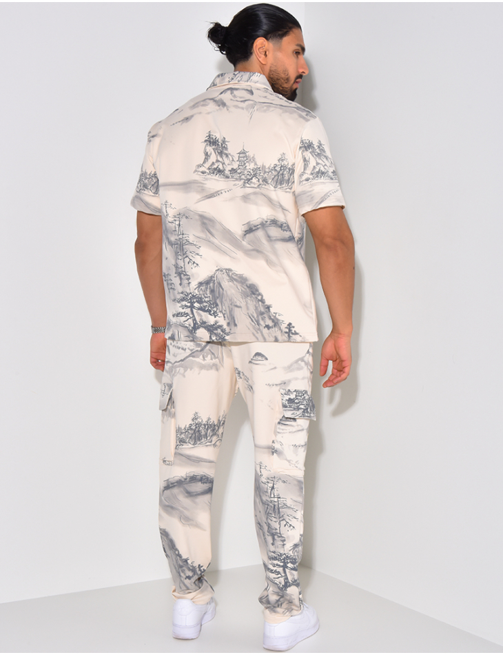 Ensemble pantalon et chemise manche courtes à motifs paysages Ensemble pantalon et chemise manche courtes à motifs paysages
