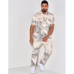 Ensemble pantalon et chemise manche courtes à motifs paysages Ensemble pantalon et chemise manche courtes à motifs paysages