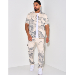 Ensemble pantalon et chemise manche courtes à motifs paysages Ensemble pantalon et chemise manche courtes à motifs paysages