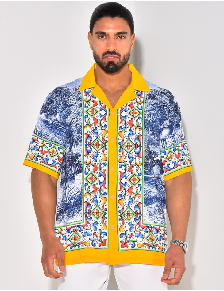 Chemise manches courtes à motifs fleurs