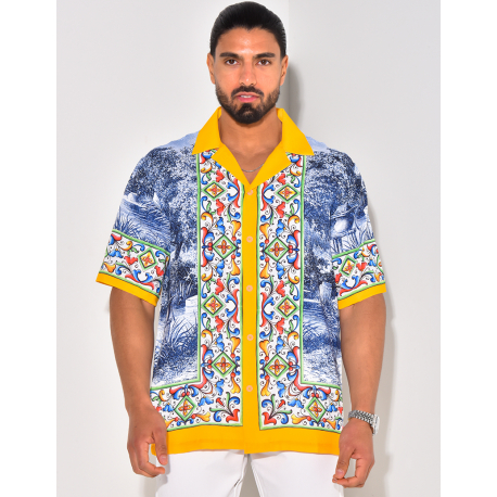 Chemise manches courtes à motifs fleurs