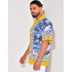 Chemise manches courtes à motifs fleurs