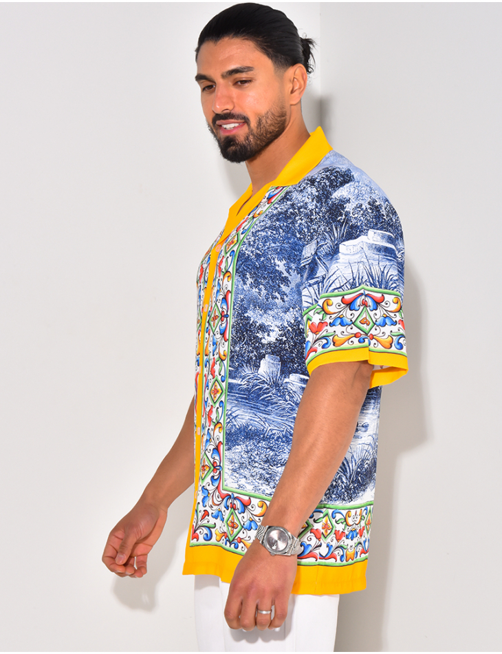 Chemise manches courtes à motifs fleurs