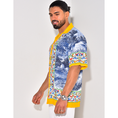 Chemise manches courtes à motifs fleurs