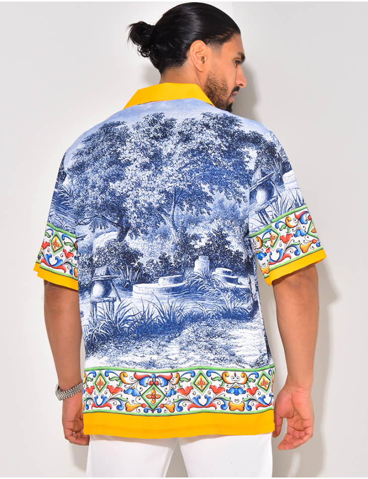 Chemise manches courtes à motifs fleurs