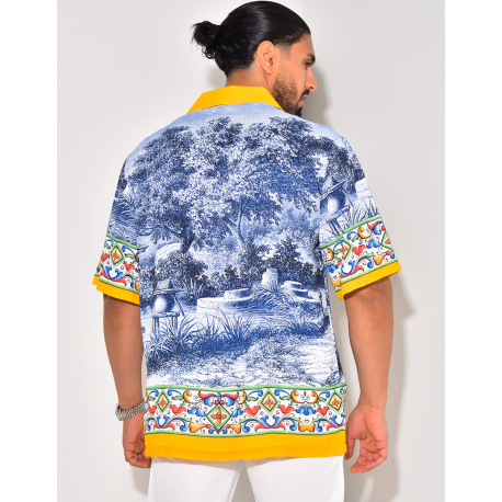 Chemise manches courtes à motifs fleurs