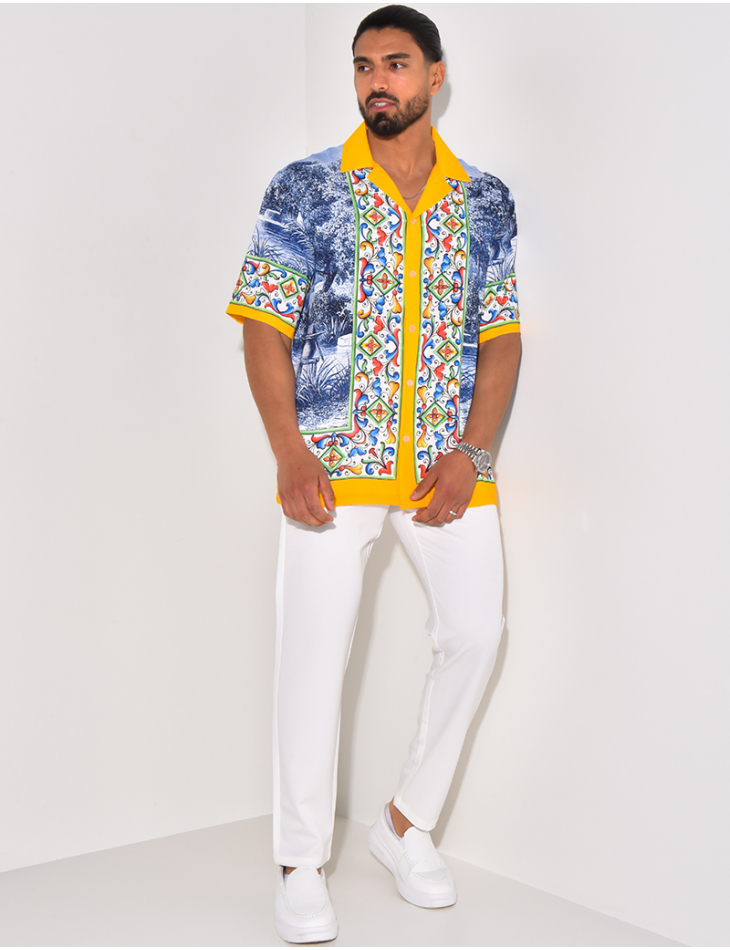 Chemise manches courtes à motifs fleurs
