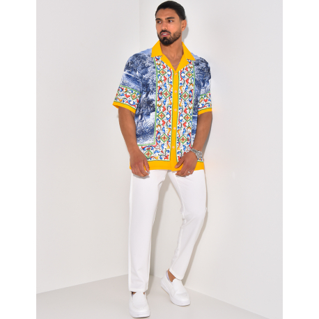 Chemise manches courtes à motifs fleurs