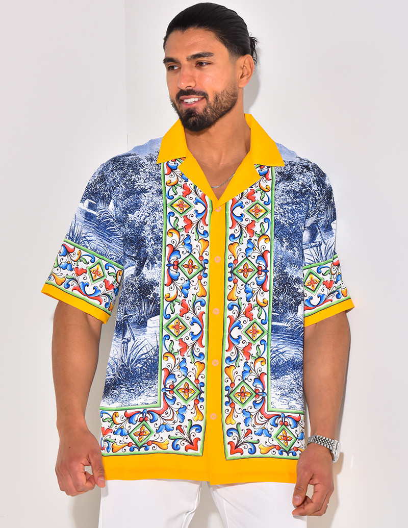 Chemise manches courtes à motifs fleurs