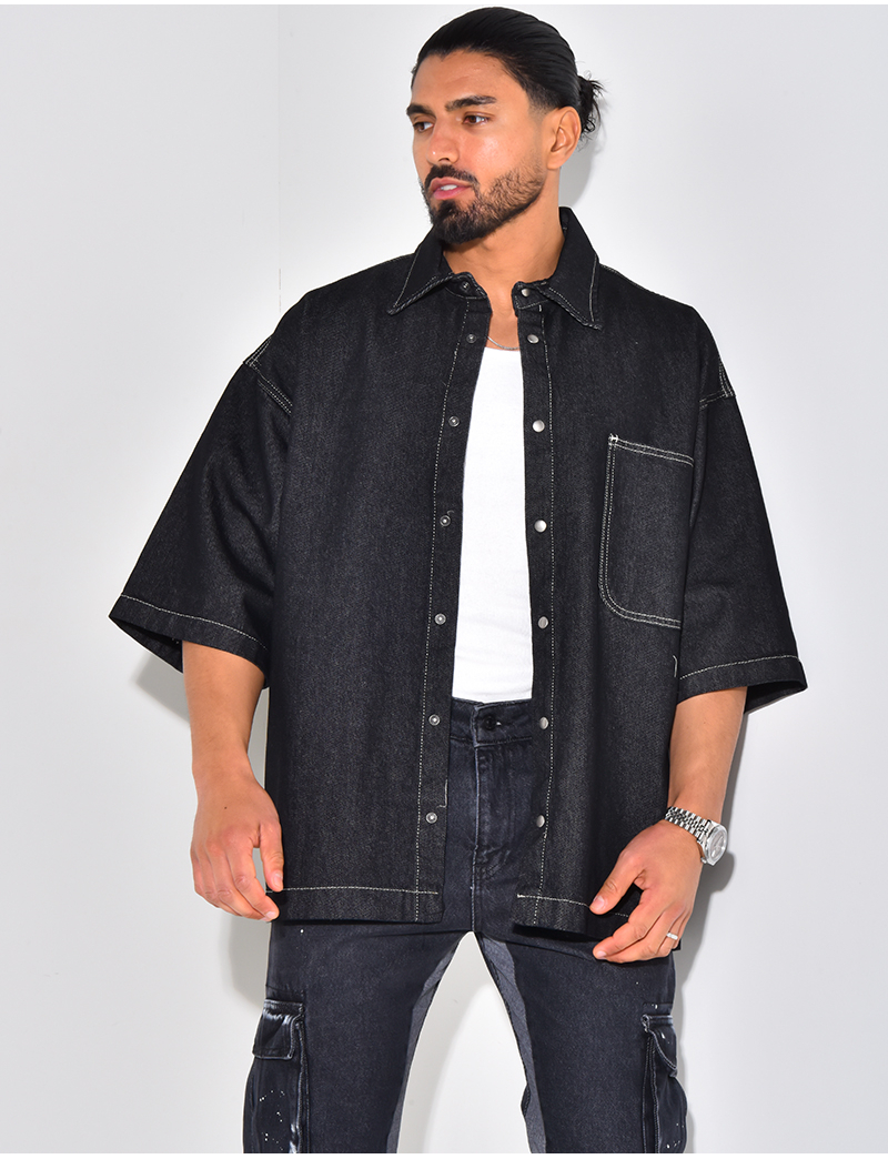 Chemise en jeans manches courtes oversize - Main Image