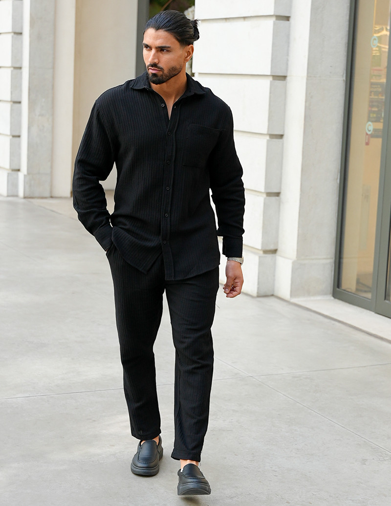 Ensemble pantalon et chemise manches longues texturé