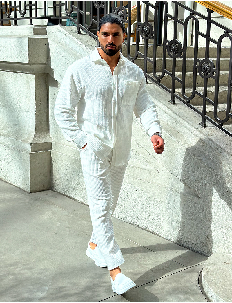 Chemise pour homme à manches longues et revers ＆ Pantalon Ensemble 2 pièces