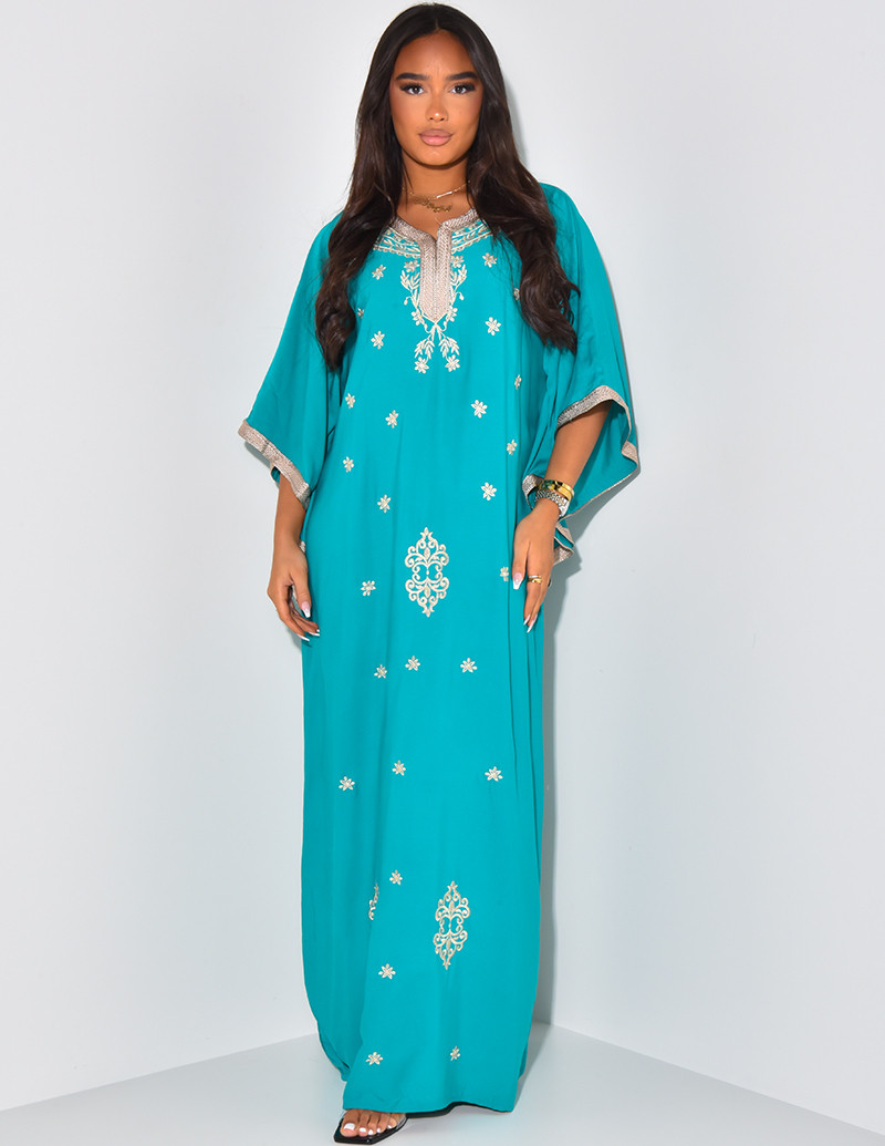 Abaya ample à broderies dorées