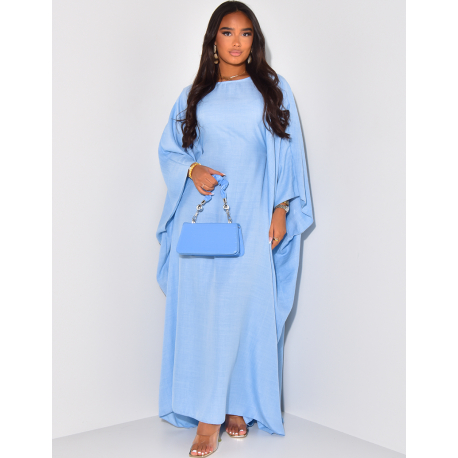 Loose-fitting linen-effect dress to tie at the waist