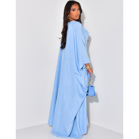 Loose-fitting linen-effect dress to tie at the waist Loose-fitting linen-effect dress to tie at the waist