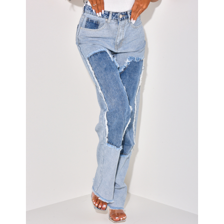 Washed straight-leg jeans with contrasting inserts