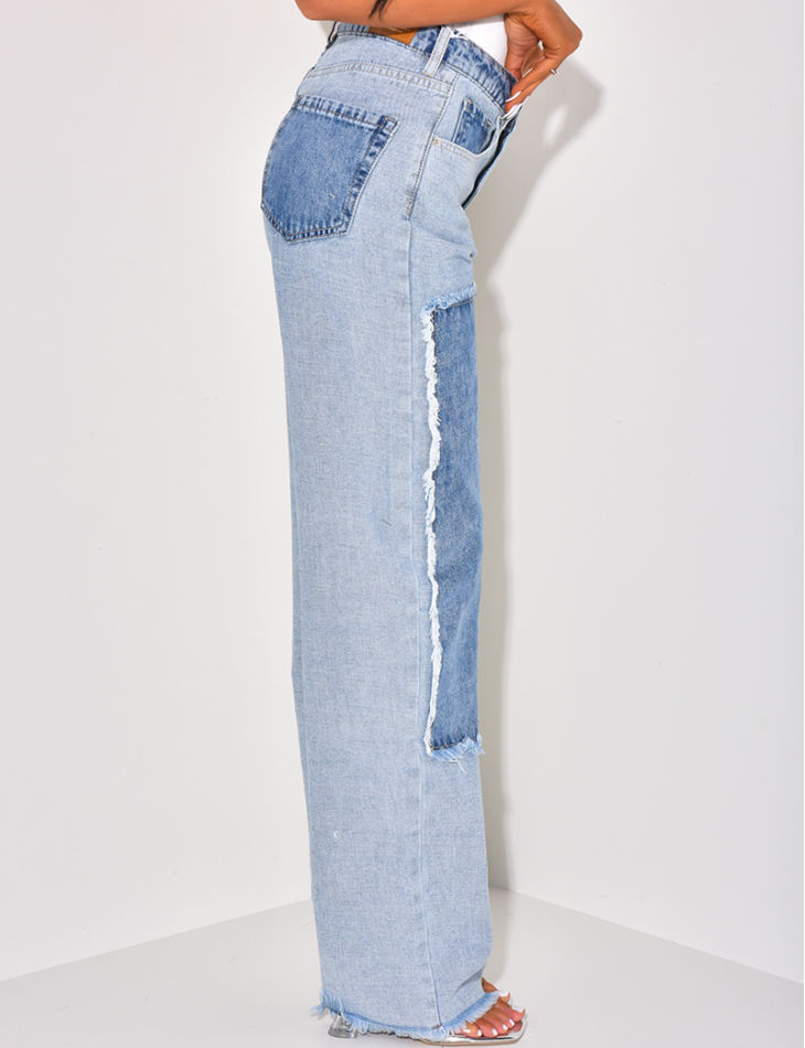 Washed straight-leg jeans with contrasting inserts