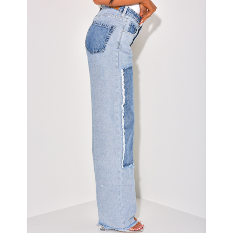 Washed straight-leg jeans with contrasting inserts