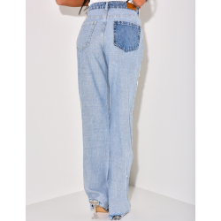 Washed straight-leg jeans with contrasting inserts