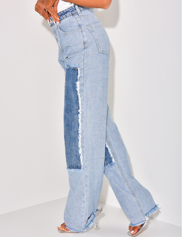 Washed straight-leg jeans with contrasting inserts