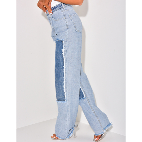 Washed straight-leg jeans with contrasting inserts