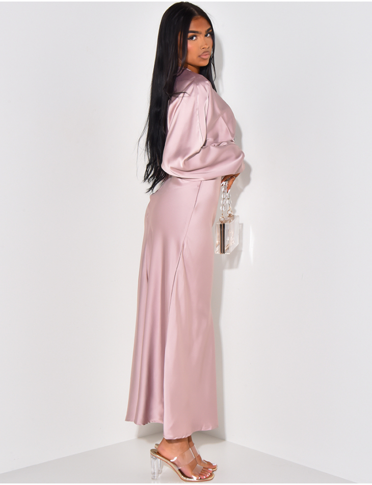 Robe longue en satin effet bouffante
