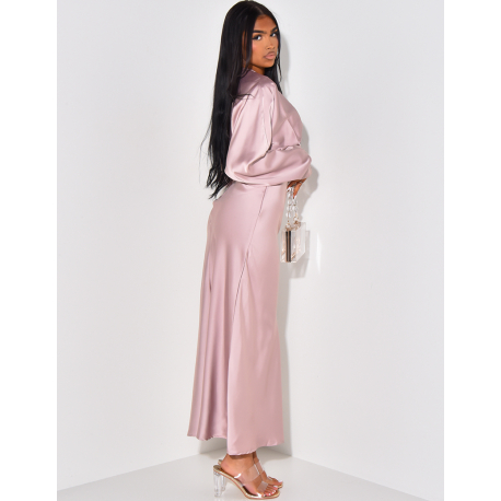 Robe longue en satin effet bouffante