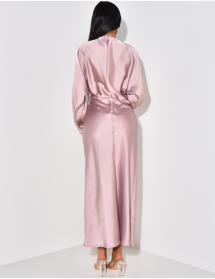 Robe longue en satin effet bouffante