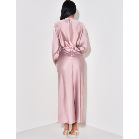 Robe longue en satin effet bouffante