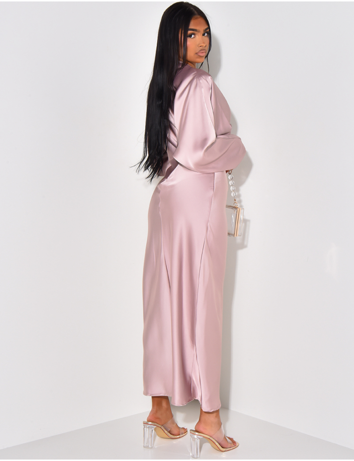 Robe longue en satin effet bouffante
