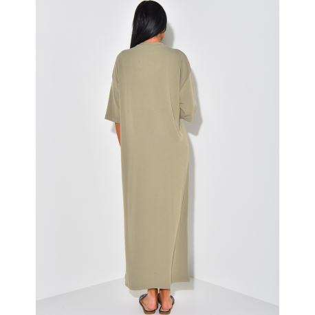 Long straight-cut ribbed t-shirt dress Long straight-cut ribbed t-shirt dress