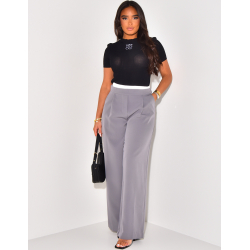 Straight-leg trousers with satin turn-ups