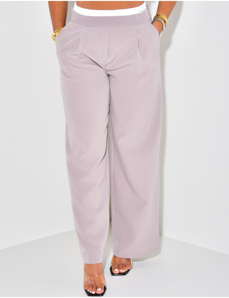 Pantalon coupe droite à revers en satin Pantalon coupe droite à revers en satin