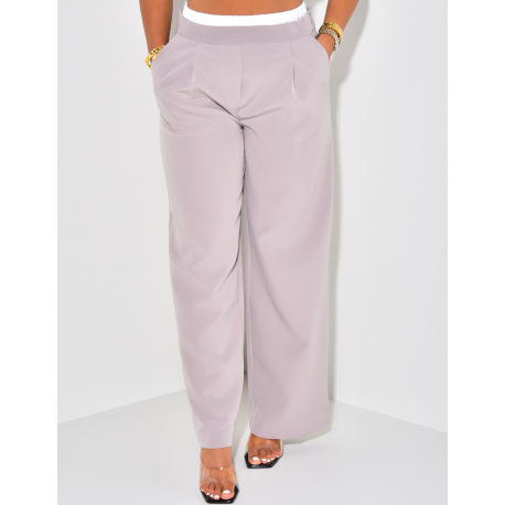 Pantalon coupe droite à revers en satin Pantalon coupe droite à revers en satin